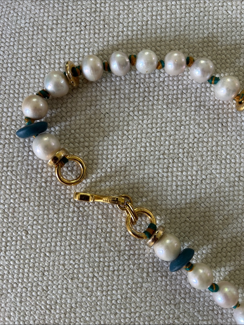 Lizzie Fortunato Pearl Necklace with Gold Accents and Teal Bead Details - Picture 4 of 5